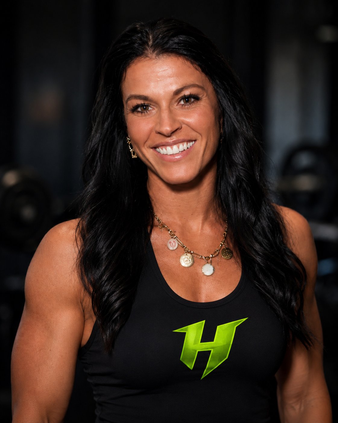 Sarah Firestone, Director of Athletics for The Huddle Inc., smiling in a gym